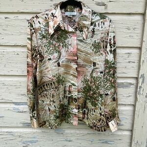 Vintage BoHo Retro Disco 70s 1970s Women’s Novelty Button Down Shirt Groovy 40